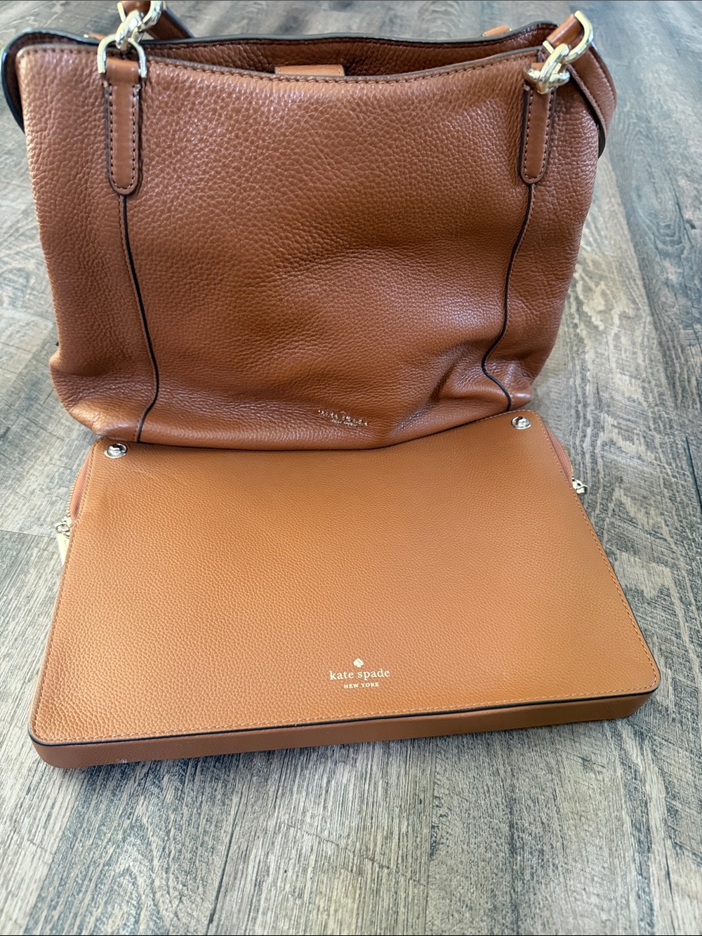 kate spade Two-Tone Cognac/Tan Pebbled Leather Shoulder Bag w Laptop Case